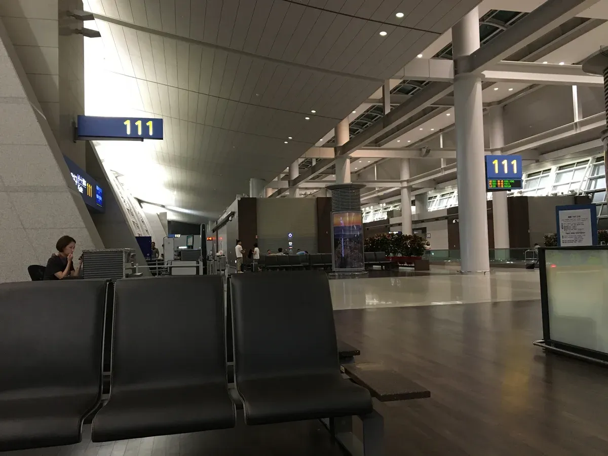 Quiet departure gates at Incheon Airport at the end of a Seoul layover tour